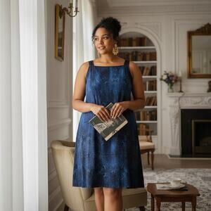 DKNY Dress 14 Blue Black Pattern NWT